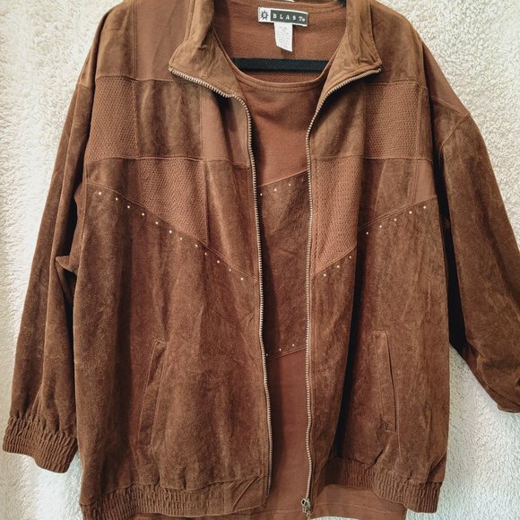 Vintage 90's Blast Brand - Dark Brown Shirt and Jacket - Faux Suede - 2x - Picture 1 of 5